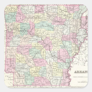 Sticker Carré Carte vintage de l'Arkansas (1855)