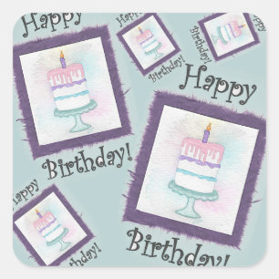Sticker Carré Cartes d'anniversaire du gâteau