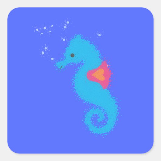 Sticker Carré Carton bleu Seahorse (Devant)