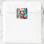 Sticker Carré Carton de chaton couleur arc-en-ciel jolie (Sac)