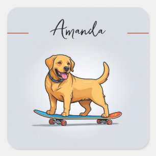 Sticker Carré Carton Joyeux Joyeux Skateboard Labrador