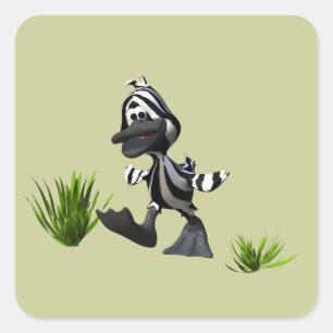 Sticker Carré Carton mignon Zebra Duck