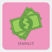 Sticker Carré Cartoon argent Carré de factures de dollars | Pers (Devant)