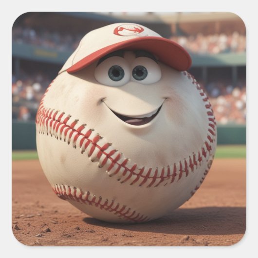 Sticker Carré Cartoon Baseball Anniversaire Bowles en Papier (Devant)