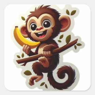Sticker Carré Cartoon Brown de singe