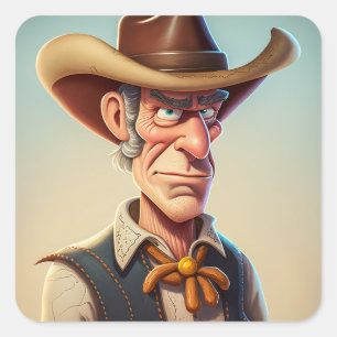 Sticker Carré Cartoon Cowboy