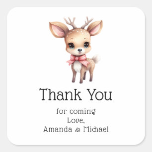 Sticker Carré Cartoon de dessin de cerf de bébé mou Merci