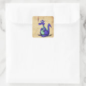 Sticker Carré Cartoon de dragon violet inquiété (Sac)