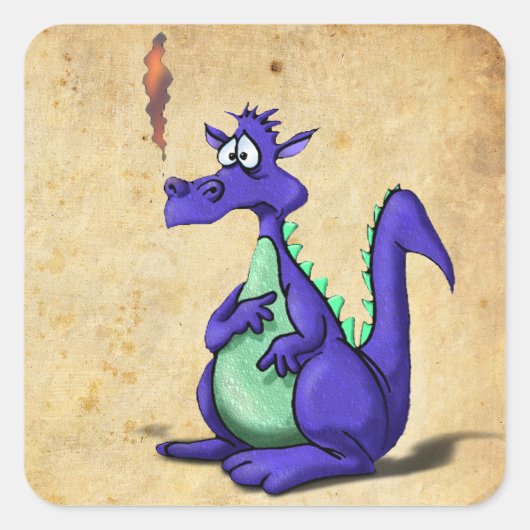 Sticker Carré Cartoon de dragon violet inquiété (Devant)