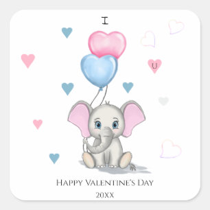Sticker Carré Cartoon Eléphant mignon Personnalisé Valentine