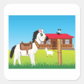 Sticker Carré Cartoon Farm Scène avec Cheval Chat et Chèvre (Devant)