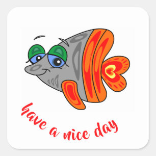 Sticker Carré cartoon fisendly orange grey