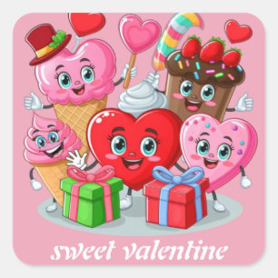 Sticker Carré Cartoon Heart & Sweet amis valentine's day