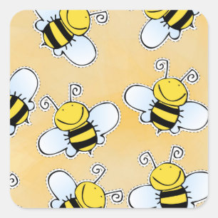 Sticker Carré Cartoon Honey Bees Simple