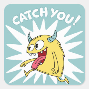 Sticker Carré Cartoon Monster Jaune Courir - Vous Attraper