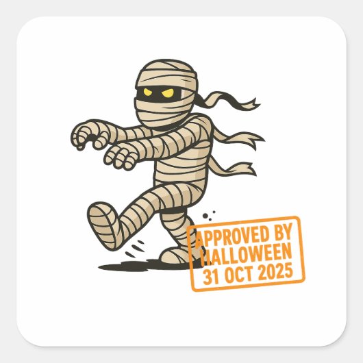 Sticker Carré Cartoon Mummy - Approuvé par Halloween (Devant)