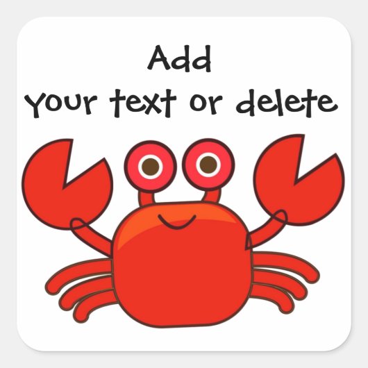 Sticker Carré Cartoon Rouge Cute Crabe Design personnalisé (Devant)