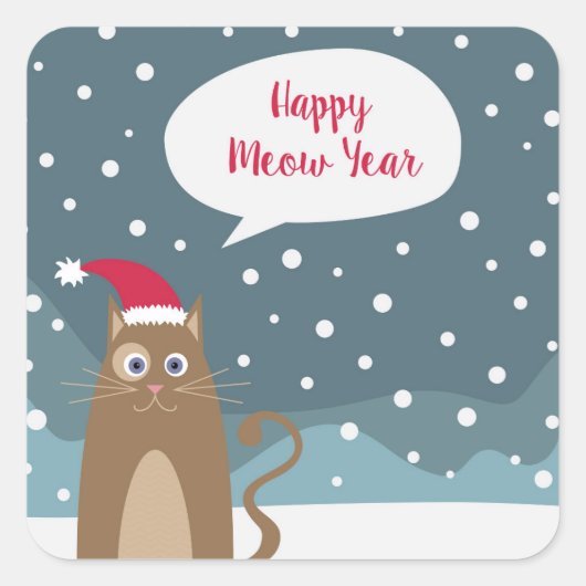 Sticker Carré Cartoon santa chapeau joyeux chaton flocon de neig (Devant)