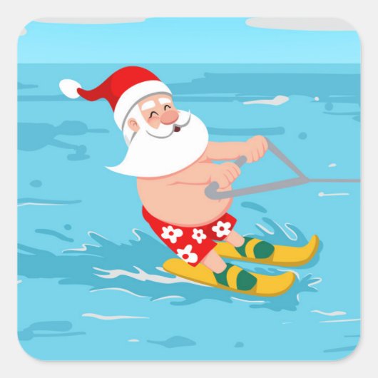 Sticker Carré Cartoon Santa Claus water skiing (Devant)