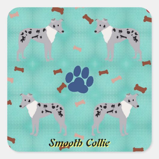 Sticker Carré Cartoon Smooth Collie (Devant)