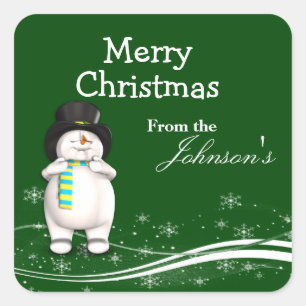 Sticker Carré Cartoon Snowman Noël Tags cadeaux