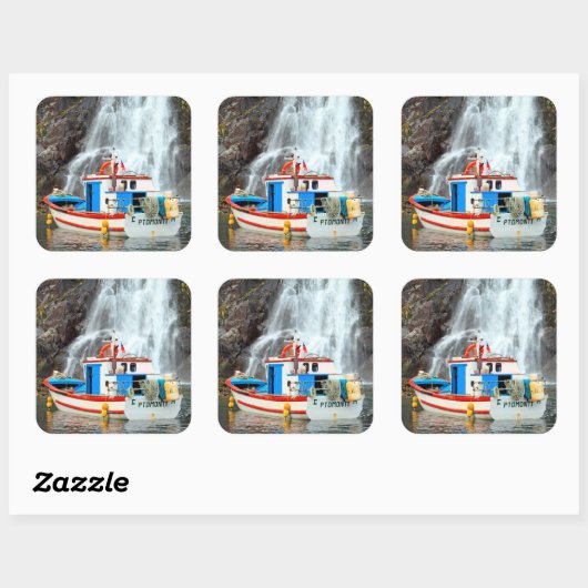 Sticker Carré Cascade et bateau (Feuille)