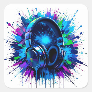 Sticker Carré Casque Audio Amoureux de la Musique Conception Art