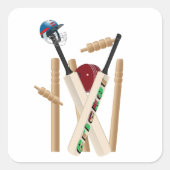 Sticker Carré Casque De Cricket, Chauves-Chauves Et Boule, (Devant)