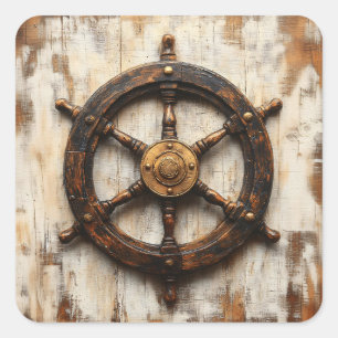 Sticker Carré Casque de roue de navire rustique nautique