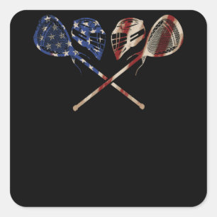 Sticker Carré Casque Lacrosse American Flag Lax 4 juillet