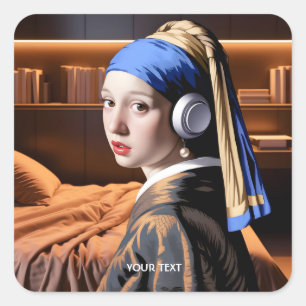 Sticker Carré Casques de perle d'Imaginaire mignonne fille