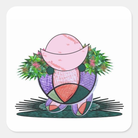 Sticker Carré Casquette aux poils de fleurs sauvages. (Devant)