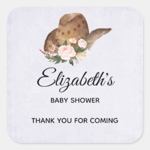 Sticker Carré Casquette Brown Cowgirl avec fête des fleurs roses