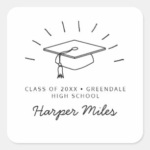 Sticker Carré Casquette de diplôme doodé avec rayons