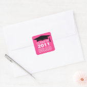 Sticker Carré Casquette & tassel classe rose année remise de dip (Enveloppe)