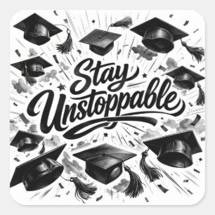 Sticker Carré Casquettes de remise de diplôme avec texte motivan