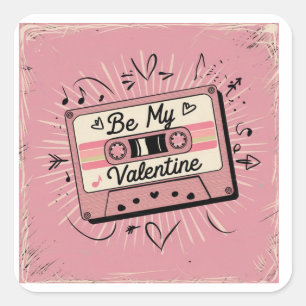 Sticker Carré Cassette rétro de la Saint-Valentin, pour lui, pou