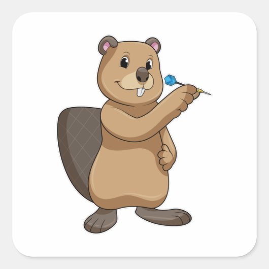 Sticker Carré Castor aux fléchettes avec fléchette (Devant)