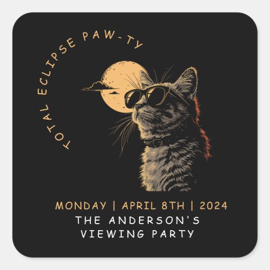 Sticker Carré Cat 2024 Total Solaire Eclipse Viewing Party Invi (Devant)