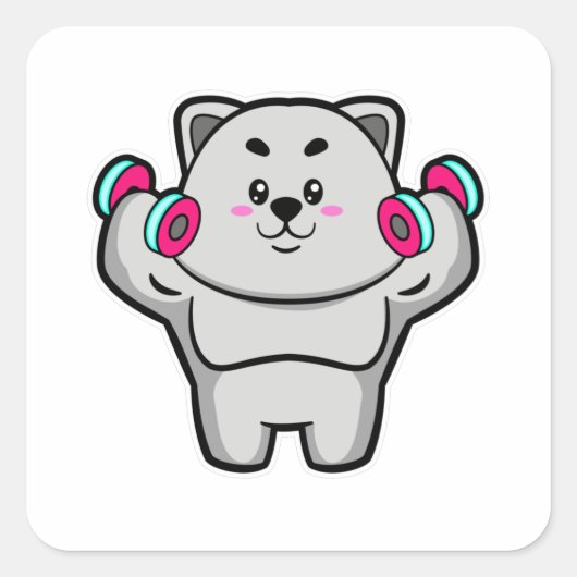Sticker Carré Cat à l'épaule entraînement avec Dumbbells (Devant)