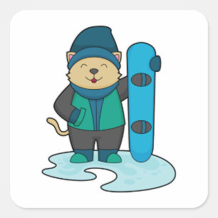 Sticker Carré Cat as Snowboarder