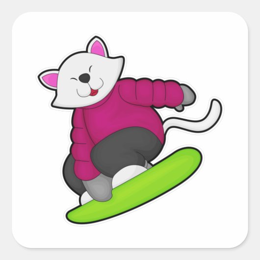 Sticker Carré Cat as Snowboarder (Devant)