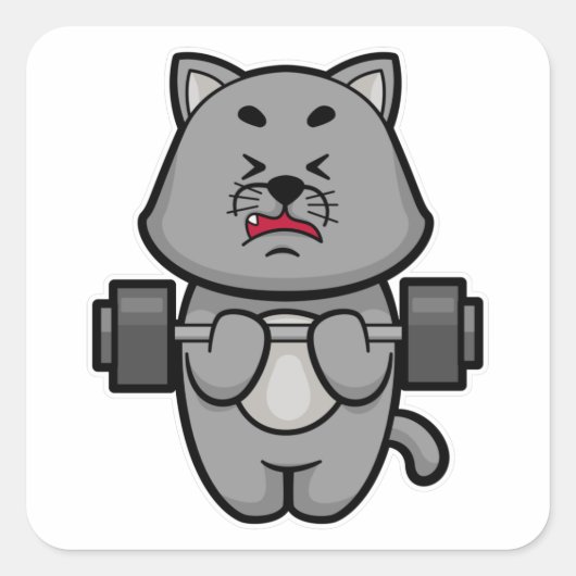 Sticker Carré Cat Biceps formation avec Barbell (Devant)