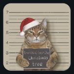 Sticker Carré Cat Christmas<br><div class="desc">kitten mugshot christhot,  santa gangster holiday,  merry claus decembre humor,  a xmas cool theft,  guilty x-mas jail,  cute crime saines, </div>