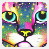 Sticker Carré Cat Face Close Pop Art (Devant)