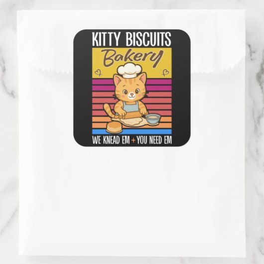Sticker Carré Cat Kneading Baker Kitty Biscuits We Knead Em You (Sac)