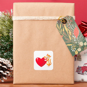 Sticker Carré Cat Love