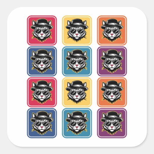 Sticker Carré Cat Retro Pop Art (Devant)