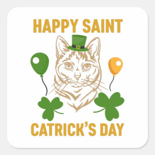 Sticker Carré Cat St. Patrick's Day pour l'Amoureux des chats