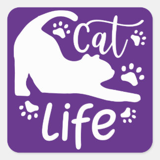 Sticker Carré Cat Stretching Life Paws Enveloppe fermeture